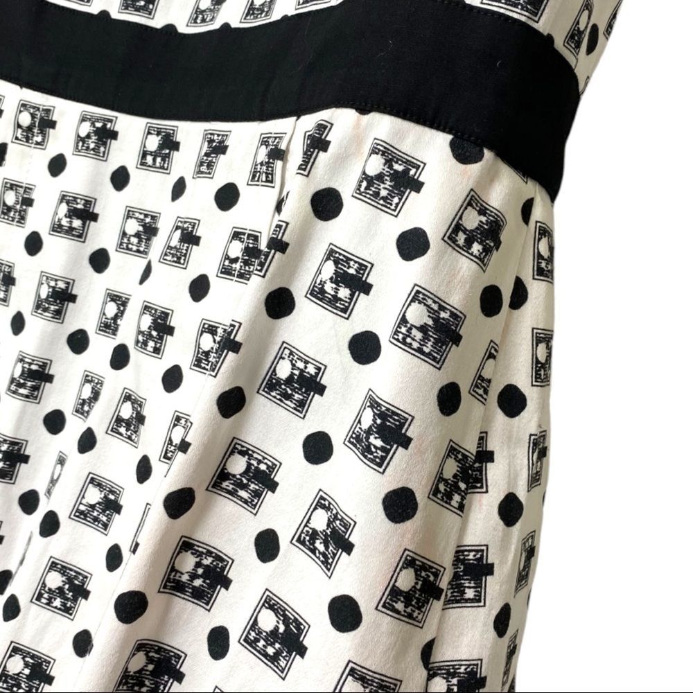 CAROLINA HERRERA NEW YORK Fit Flare Sleeveless Black White Print Midi Dress 4 - Picture 11 of 16